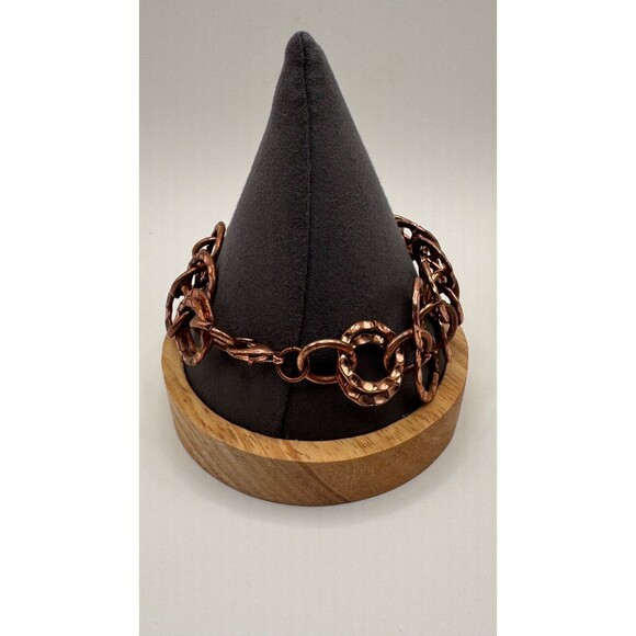 Celtic Solid Copper Chunky Wide Rings Bracelet Double Strand Hammered Jewelry - Picture 3 of 5